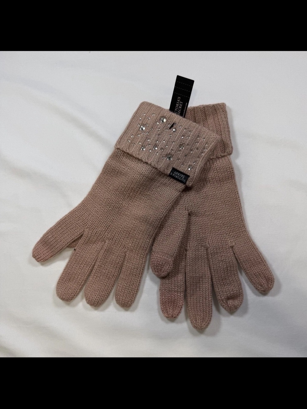Victoria's Secret Blush Knit Gloves with Cuff Rhinestones